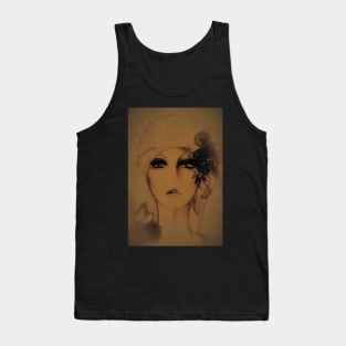 HAZY SUMMER GIRL IN TURBAN WITH FLOWERS INK DRAWING PENCIL Tank Top